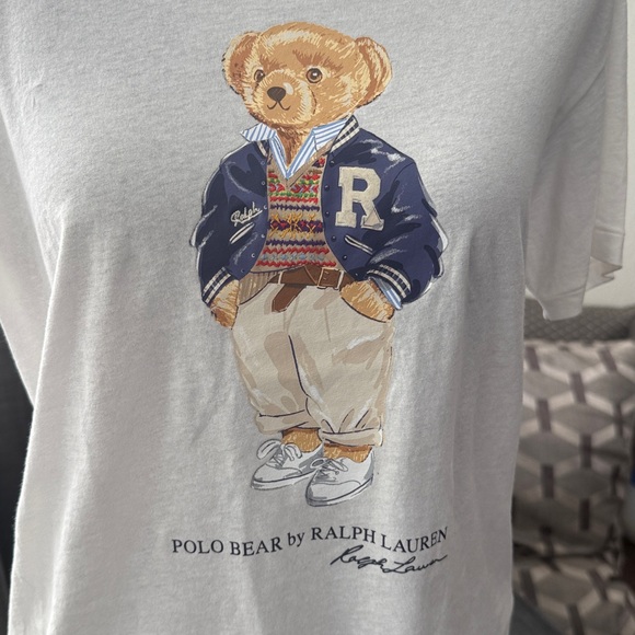 Ralph Lauren 100% Cotton Cream T-Shirt with Polo Bear Graphic - Picture 4 of 10